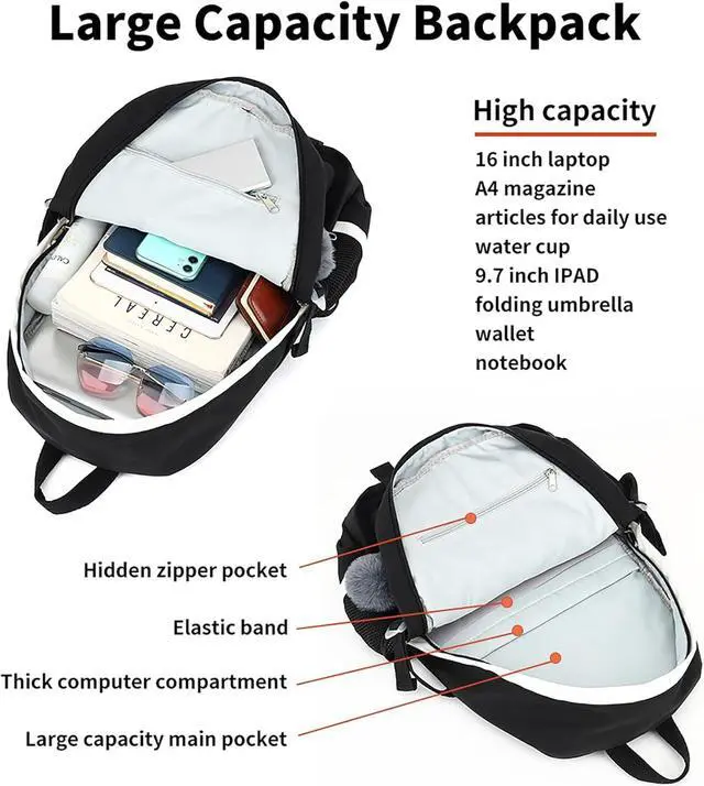 Alt view image 6 of 7 - Large Backpack Girl Backpack Teen Girls Bookbag College Women Middle High School School Bag For Big Student Laptop Backpack (Black)