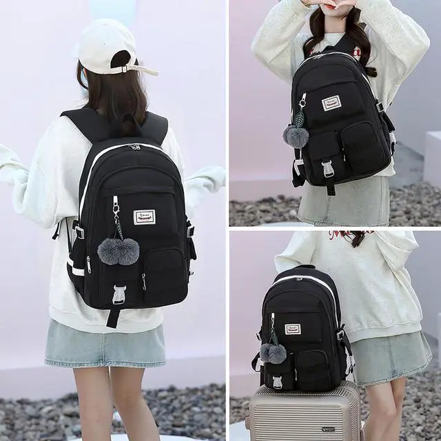 Alt view image 7 of 7 - Large Backpack Girl Backpack Teen Girls Bookbag College Women Middle High School School Bag For Big Student Laptop Backpack (Black)