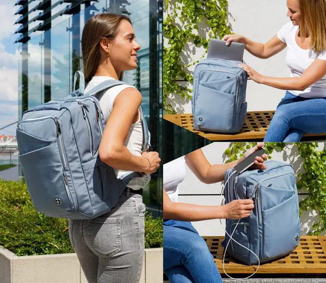 Alt view image 2 of 7 - Swissdigital Design Laptop Backpack For Women, College Bookbags With USB Charging Port, Large Capacity Computer Backpacks For Work Business Blue (KATY ROSE SD1006F-13) One Nation One World