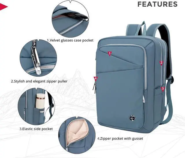 Alt view image 4 of 7 - Swissdigital Design Laptop Backpack For Women, College Bookbags With USB Charging Port, Large Capacity Computer Backpacks For Work Business Blue (KATY ROSE SD1006F-13) One Nation One World