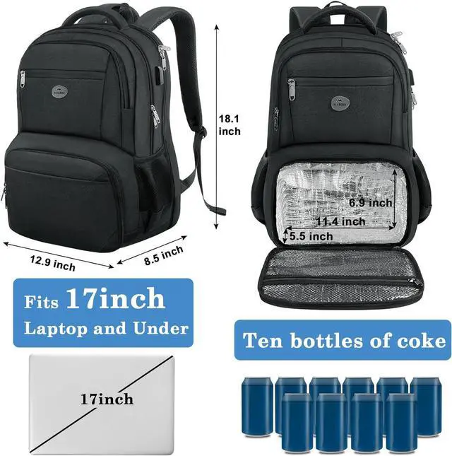 Alt view image 4 of 7 - 17 Inch Laptop Backpack TSA Large Travel Backpack with Lunch Box Anti-Theft Work Business Carry On with USB Port Water Resistant Sturdy College Computer Backpack for Men Women