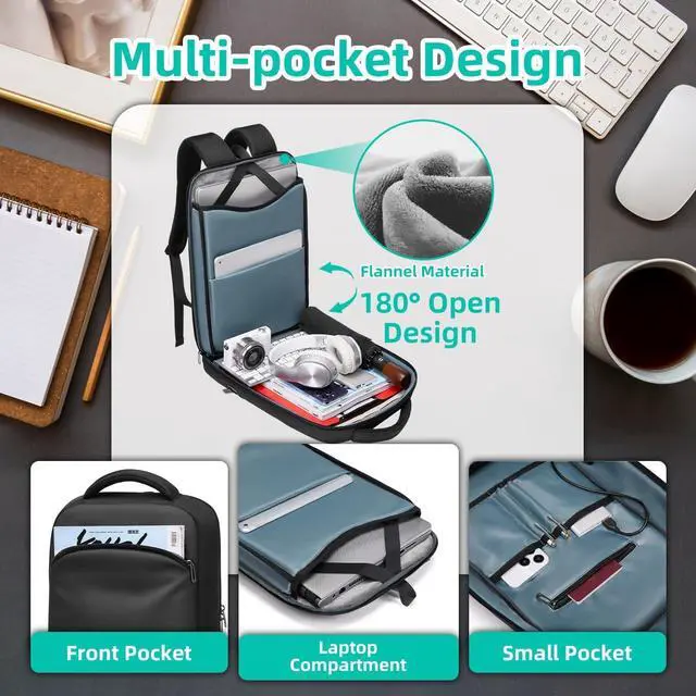 Alt view image 4 of 7 - Slim Laptop Backpack for Men 15.6 inch Mens Computer Backapcks Small Travel Backpack Lightweight Waterproof Anti Theft Business Carry on Bag with USB Charging Port for Work Office College