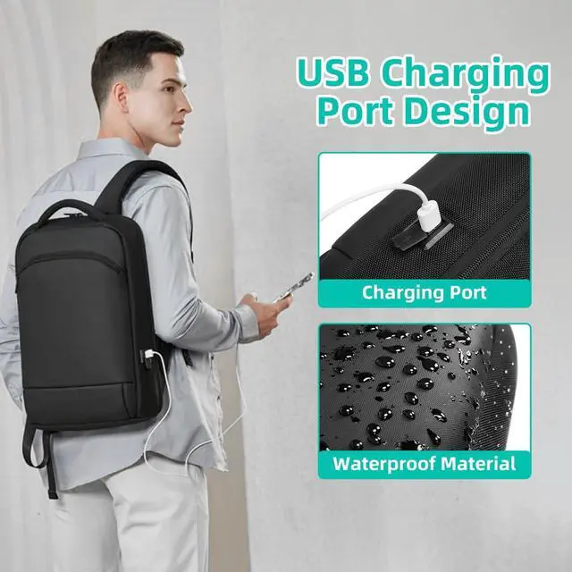 Alt view image 7 of 7 - Slim Laptop Backpack for Men 15.6 inch Mens Computer Backapcks Small Travel Backpack Lightweight Waterproof Anti Theft Business Carry on Bag with USB Charging Port for Work Office College
