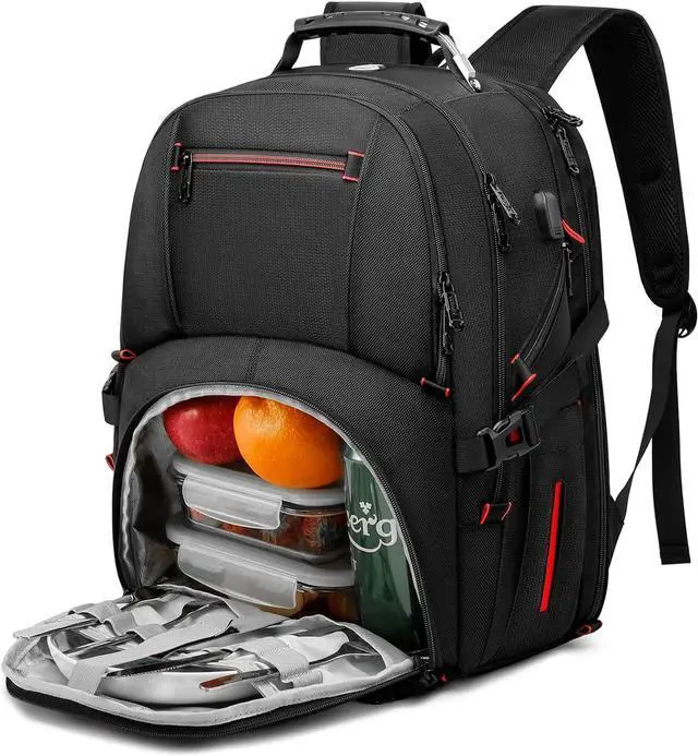 Main image of Lunch Backpack for Men, 17.3 Inch Insulated Cooler Backpack Lunch Box Backpack with USB Charging Port, Extra Large Daypack College Laptop Backpack, Water Resistant Computer Work Backpack for Travel