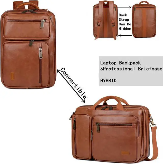 Alt view image 2 of 7 - Vegan Leather Laptop Backpack Briefcase Hybrid 15.6 Inch Laptop Travel Backpack Hiking College Backpack for Men BC-04 (Brown)