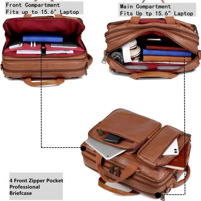 Alt view image 3 of 7 - Vegan Leather Laptop Backpack Briefcase Hybrid 15.6 Inch Laptop Travel Backpack Hiking College Backpack for Men BC-04 (Brown)