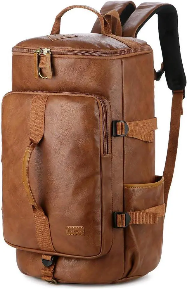 Main image of Baosha Stylish Vegan Leather Men Weekender Travel Duffel Tote Bag Backpack Travel Hiking Rucksack Overnight Bag 3-Ways Convertible HB-26 (Brown)