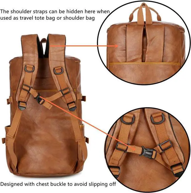 Alt view image 4 of 7 - Baosha Stylish Vegan Leather Men Weekender Travel Duffel Tote Bag Backpack Travel Hiking Rucksack Overnight Bag 3-Ways Convertible HB-26 (Brown)