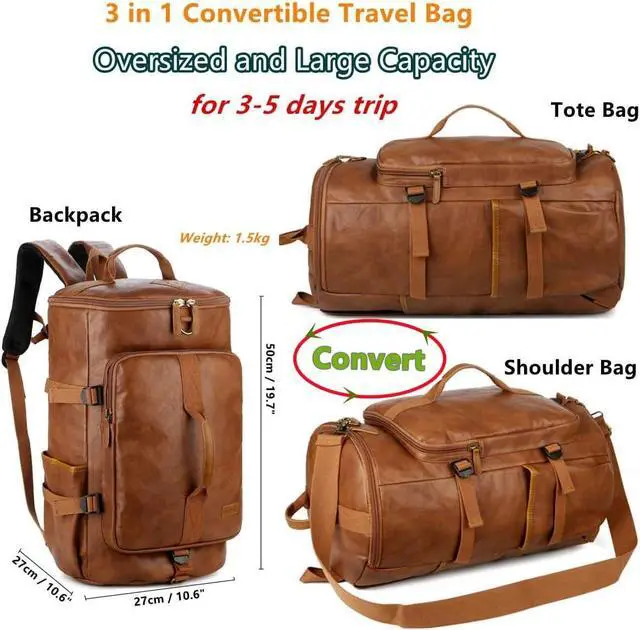 Alt view image 2 of 7 - Baosha Stylish Vegan Leather Men Weekender Travel Duffel Tote Bag Backpack Travel Hiking Rucksack Overnight Bag 3-Ways Convertible HB-26 (Brown)