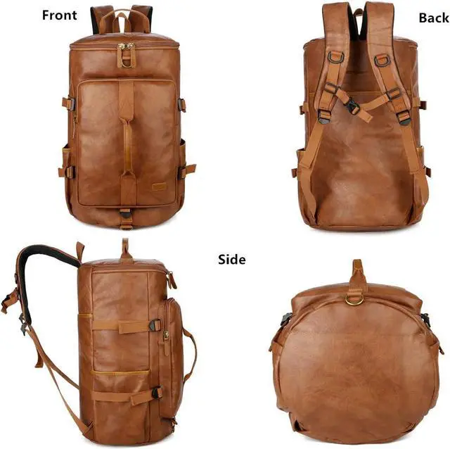 Alt view image 6 of 7 - Baosha Stylish Vegan Leather Men Weekender Travel Duffel Tote Bag Backpack Travel Hiking Rucksack Overnight Bag 3-Ways Convertible HB-26 (Brown)