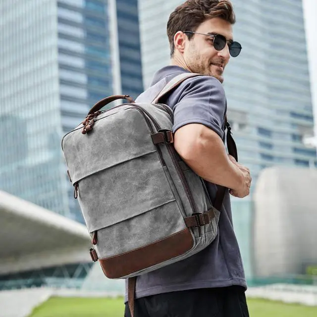 Alt view image 2 of 6 - Travel Backpack for Men Carry On Backpack Flight Approved Personal Item Backpack, 17 inch Laptop Backpack Casual Daypack Weekender Business Hiking Backpack, Gray