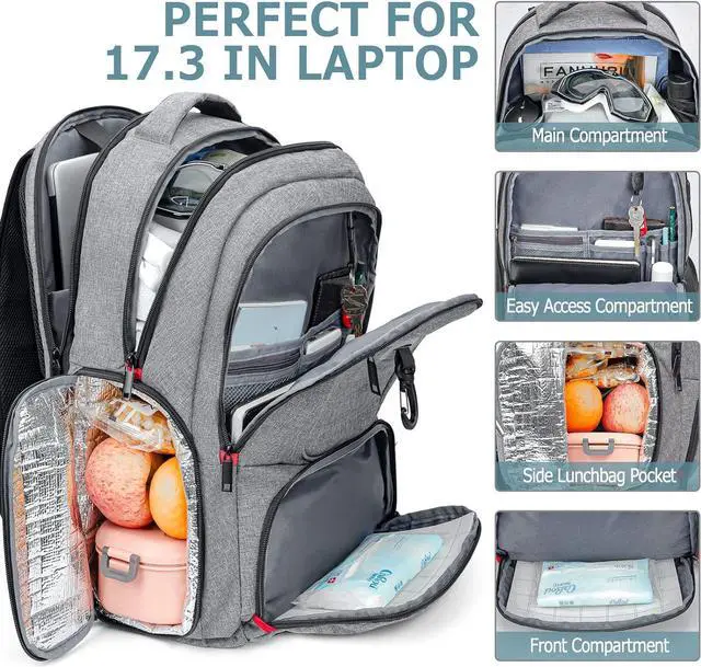 Alt view image 3 of 7 - Lunch Backpack, Insulated Cooler Lunch Bag Backpack, Large Travel 17.3 Laptop Back Pack Sturdy Computer College School Bookbag for Women Men for Men Women Work Hiking Picnic