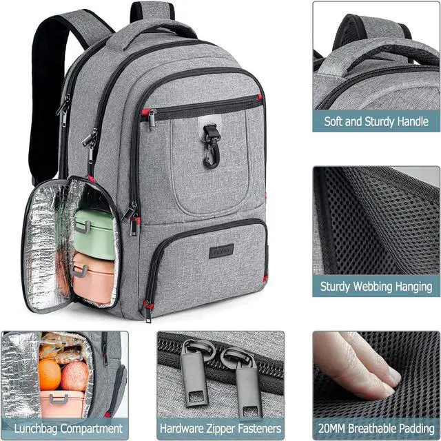 Alt view image 4 of 7 - Lunch Backpack, Insulated Cooler Lunch Bag Backpack, Large Travel 17.3 Laptop Back Pack Sturdy Computer College School Bookbag for Women Men for Men Women Work Hiking Picnic