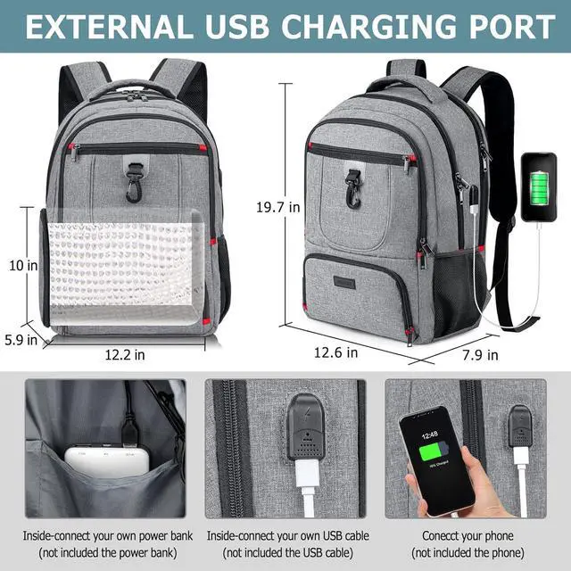 Alt view image 5 of 7 - Lunch Backpack, Insulated Cooler Lunch Bag Backpack, Large Travel 17.3 Laptop Back Pack Sturdy Computer College School Bookbag for Women Men for Men Women Work Hiking Picnic