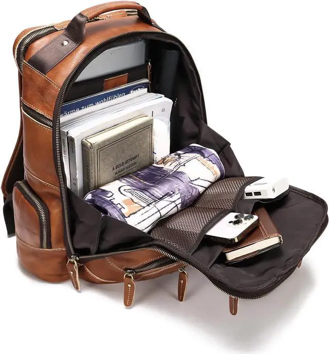 Alt view image 2 of 7 - LANNSYNE Vintage Genuine Leather Backpack for Men, 15.6" Laptop Backpack Camping Travel 24L Rucksack