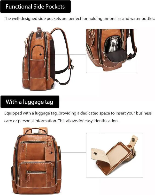 Alt view image 4 of 7 - LANNSYNE Vintage Genuine Leather Backpack for Men, 15.6" Laptop Backpack Camping Travel 24L Rucksack