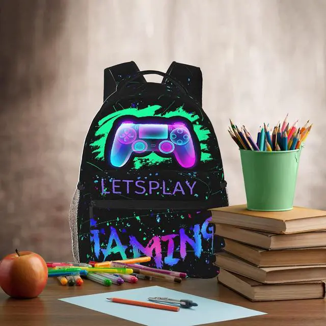 Alt view image 6 of 7 - Abstract Gamepad Backpack Games Gaming Travel Laptop Backpack Water Resistant Bags Bookbag Travel Hiking Camping Daypack for Adults Teens Boys Girls