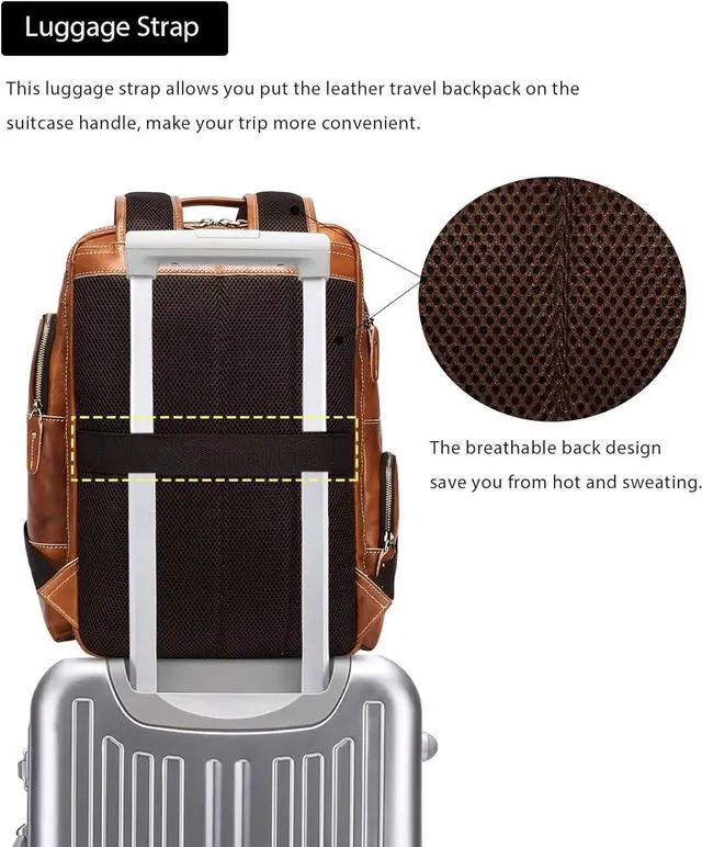 Alt view image 5 of 7 - LANNSYNE Vintage Genuine Leather Backpack for Men, 15.6" Laptop Backpack Camping Travel 24L Rucksack