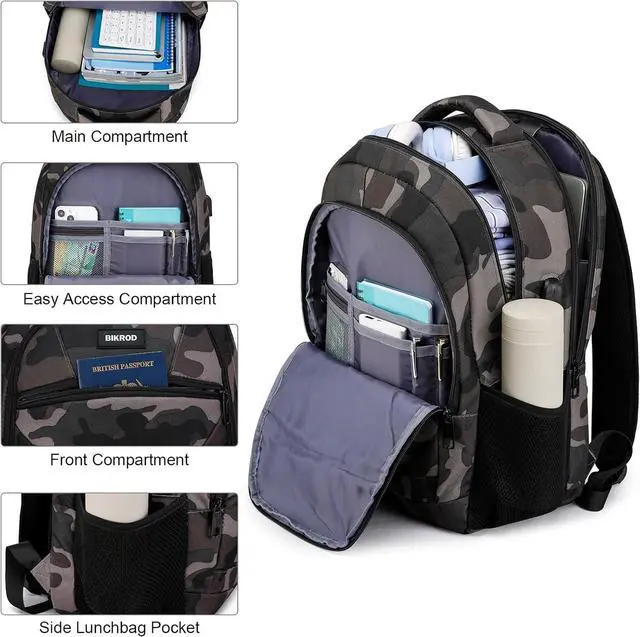 Alt view image 2 of 7 - BIKROD Backpack for Boys Men, School Backpack for Teens Girls, Lightweight Casual High School Bookbag, Daily-use Travel Laptop Backpack with USB Charging Port Fits 15.6 Inch Notebook