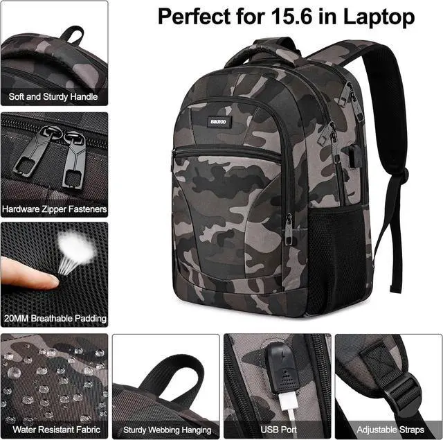 Alt view image 3 of 7 - BIKROD Backpack for Boys Men, School Backpack for Teens Girls, Lightweight Casual High School Bookbag, Daily-use Travel Laptop Backpack with USB Charging Port Fits 15.6 Inch Notebook