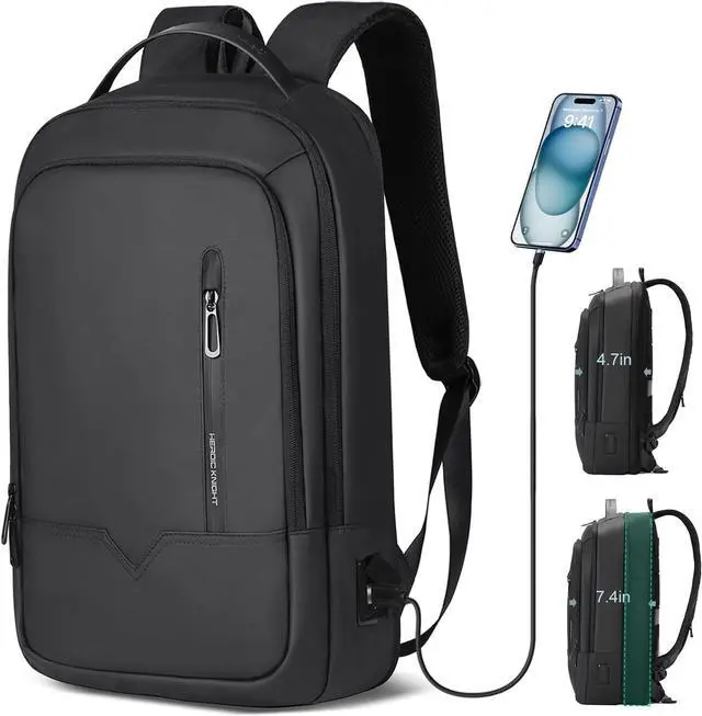 Main image of hk Laptop Backpack for Men Expandable Smart Business Backpack with USB Charging Port Water Resistant Anti-theft Lightweight 15.6 Inch Computer Laptop Bag for Office College Commute Travel Work-Black