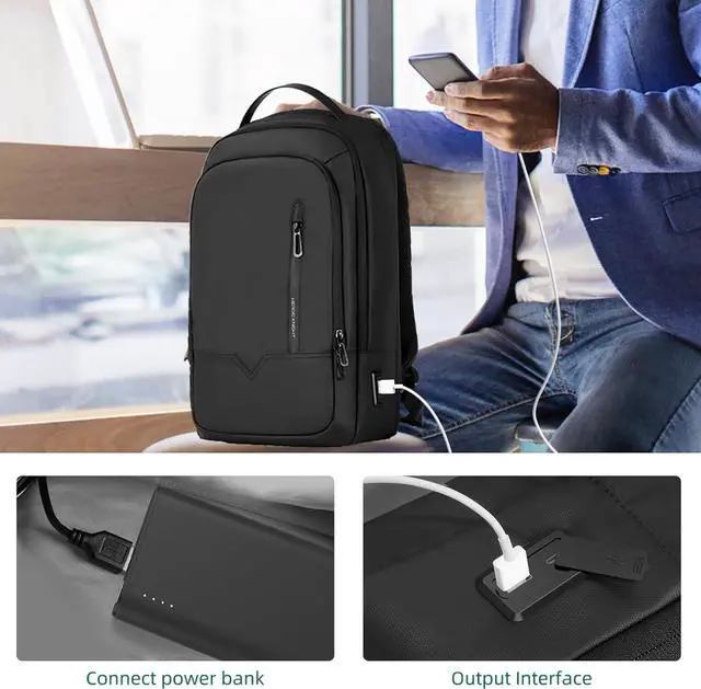 Alt view image 3 of 7 - hk Laptop Backpack for Men Expandable Smart Business Backpack with USB Charging Port Water Resistant Anti-theft Lightweight 15.6 Inch Computer Laptop Bag for Office College Commute Travel Work-Black