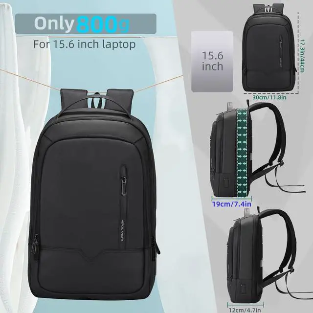 Alt view image 4 of 7 - hk Laptop Backpack for Men Expandable Smart Business Backpack with USB Charging Port Water Resistant Anti-theft Lightweight 15.6 Inch Computer Laptop Bag for Office College Commute Travel Work-Black