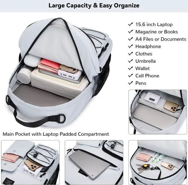 Alt view image 5 of 7 - Lohol Fashion Backpack with Anti Theft Pocket, Water Resistant Travel Daypack for Teen Girls & Boys (Black)