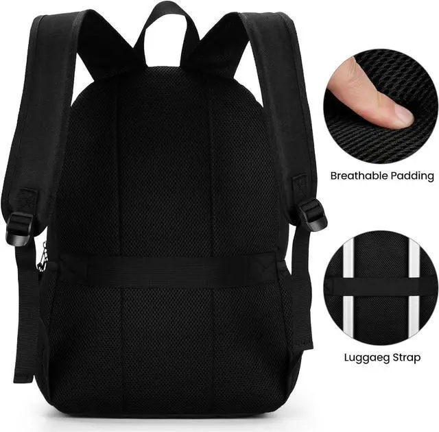Alt view image 5 of 7 - Black Backpack for Men and Women, Backpack for School Teens Boys and Girls, Lightweight Casual High School Bookbag, Daily-use Travel Laptop Backpack with USB Charging Port Fits 15.6 Inch Notebook