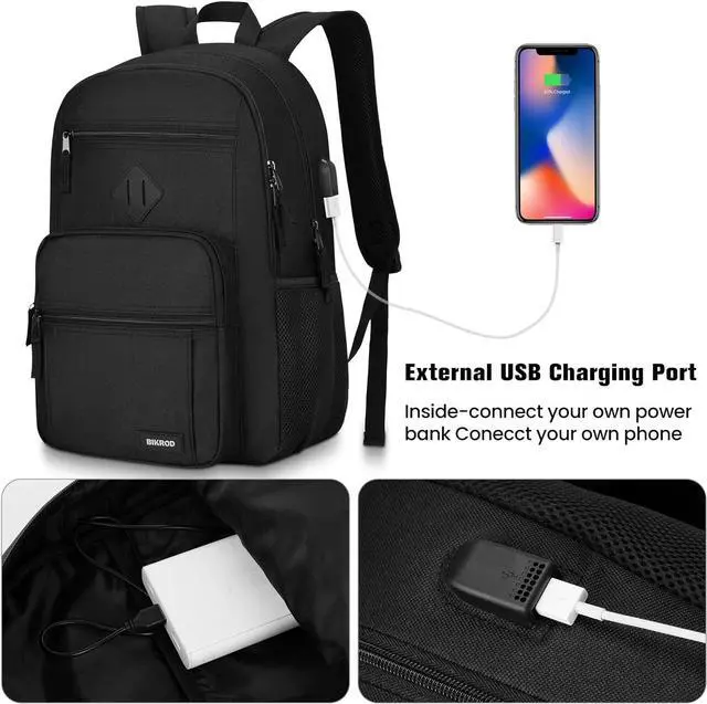 Alt view image 4 of 7 - Black Backpack for Men and Women, Backpack for School Teens Boys and Girls, Lightweight Casual High School Bookbag, Daily-use Travel Laptop Backpack with USB Charging Port Fits 15.6 Inch Notebook