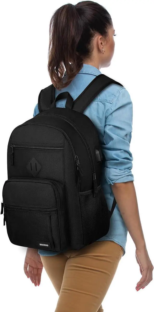 Alt view image 7 of 7 - Black Backpack for Men and Women, Backpack for School Teens Boys and Girls, Lightweight Casual High School Bookbag, Daily-use Travel Laptop Backpack with USB Charging Port Fits 15.6 Inch Notebook