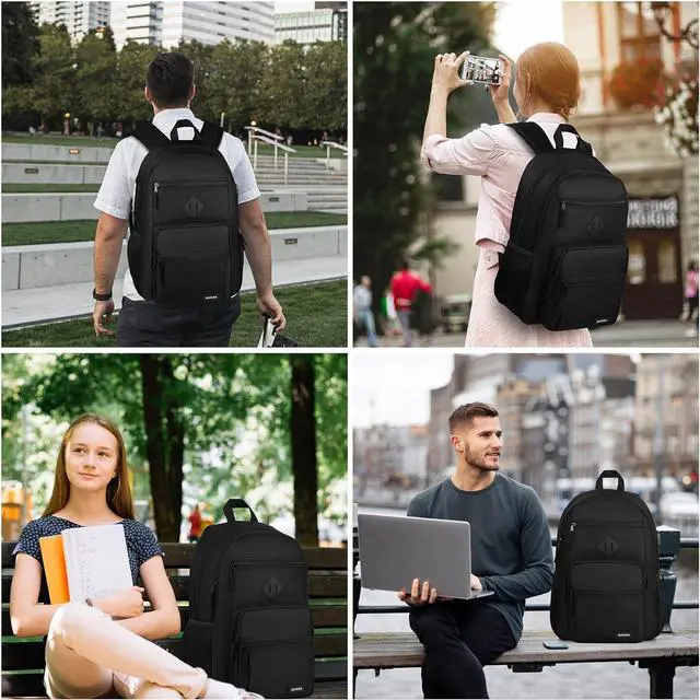 Alt view image 6 of 7 - Black Backpack for Men and Women, Backpack for School Teens Boys and Girls, Lightweight Casual High School Bookbag, Daily-use Travel Laptop Backpack with USB Charging Port Fits 15.6 Inch Notebook