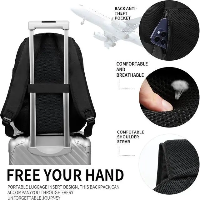 Alt view image 6 of 7 - Black Backpack for Women Men, Casual School Backpack for Girls Boys Teens, 17.3 Inch Laptop Bookbag with USB Charger for College High School back pack lightweight mochilas para hombres