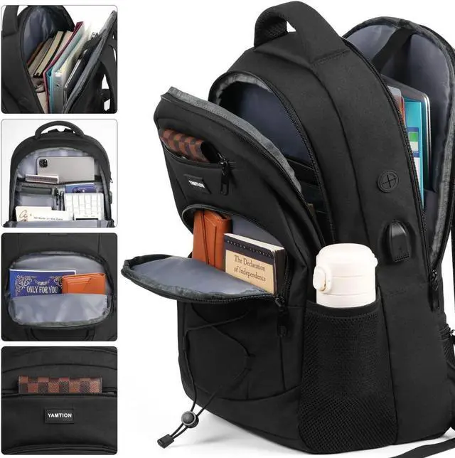 Alt view image 3 of 7 - YAMTION 17.3 Inch School Backpack for Men and Women,College Bookbag Teens Laptop Backpack Schoolbag with USB Port for Students Work Business Office