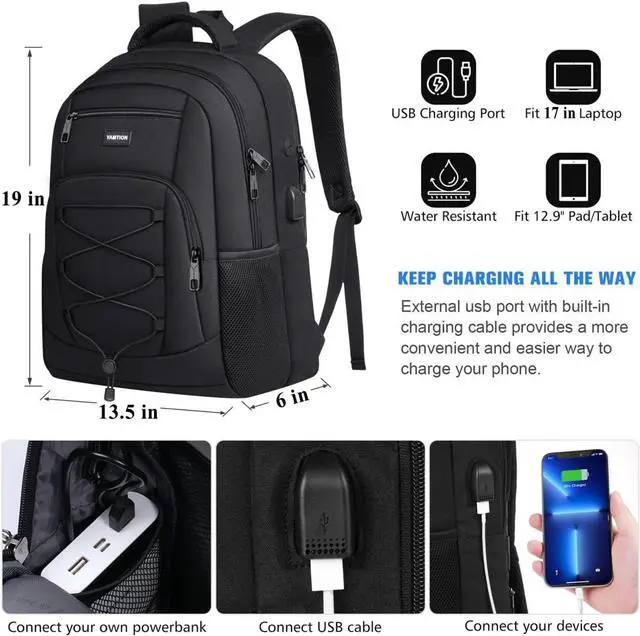 Alt view image 5 of 7 - YAMTION 17.3 Inch School Backpack for Men and Women,College Bookbag Teens Laptop Backpack Schoolbag with USB Port for Students Work Business Office