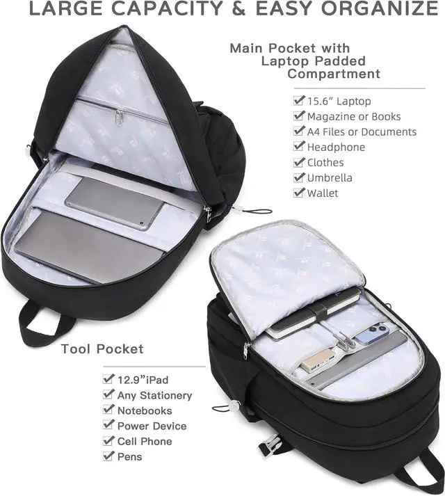 Alt view image 3 of 6 - LXYGD Laptop Backpack 15.6 Inch Kids Elementary Middle High School Bag College Backpacks Anti Theft Travel Back Pack Large Bookbags for Teens Girls Women Students (Black)