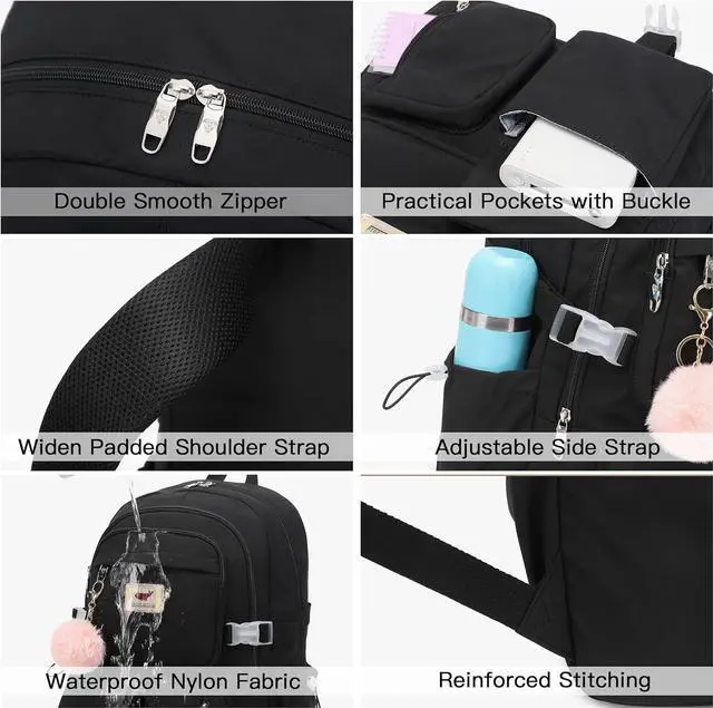 Alt view image 5 of 6 - LXYGD Laptop Backpack 15.6 Inch Kids Elementary Middle High School Bag College Backpacks Anti Theft Travel Back Pack Large Bookbags for Teens Girls Women Students (Black)