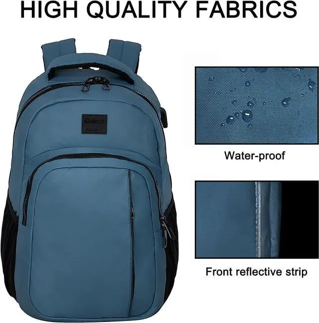 Alt view image 2 of 6 - Goloni 15.6 Travel Laptop Backpack with USB Charging Port, Men Man Women Back Pack,Work,Casual College,High Schol Book Bag for Teens Lightweight Waterproof Casual Notebook Bag,Blue