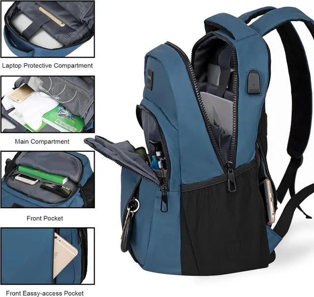 Alt view image 3 of 6 - Goloni 15.6 Travel Laptop Backpack with USB Charging Port, Men Man Women Back Pack,Work,Casual College,High Schol Book Bag for Teens Lightweight Waterproof Casual Notebook Bag,Blue