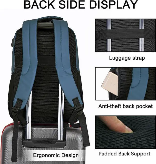 Alt view image 4 of 6 - Goloni 15.6 Travel Laptop Backpack with USB Charging Port, Men Man Women Back Pack,Work,Casual College,High Schol Book Bag for Teens Lightweight Waterproof Casual Notebook Bag,Blue