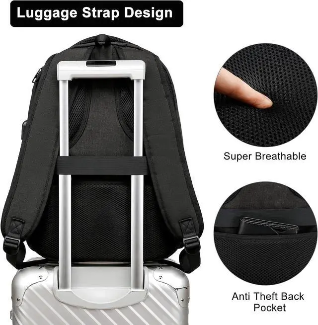 Alt view image 6 of 7 - School Backpacks for Teen Boys Girls, Laptop Backpack with USB Charging Port, 15.6 Inch Water Resistant College Bookbag Daypack for Men Women, Black