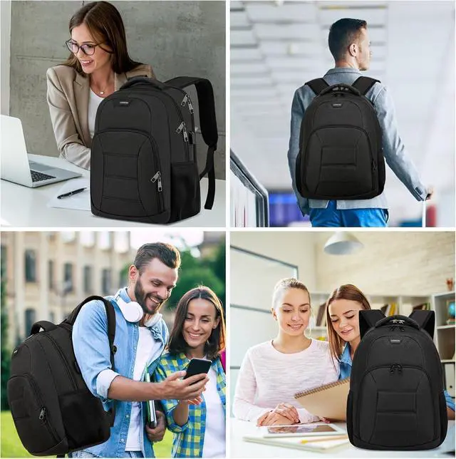 Alt view image 7 of 7 - School Backpacks for Teen Boys Girls, Laptop Backpack with USB Charging Port, 15.6 Inch Water Resistant College Bookbag Daypack for Men Women, Black