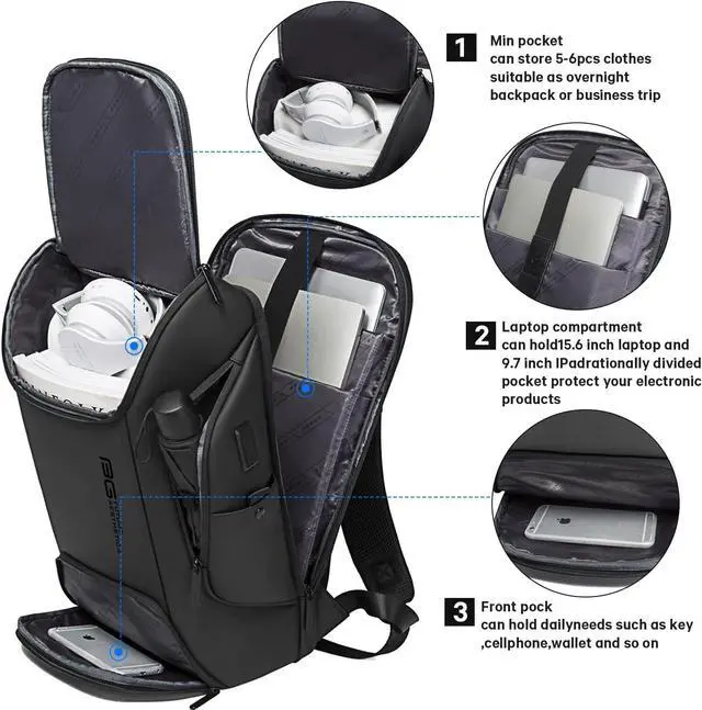 Alt view image 2 of 6 - BANGE Business Laptop Smart backpack Can Hold 15.6 Inch Laptop Commute Backpack Carry on bag for men and women (Black)