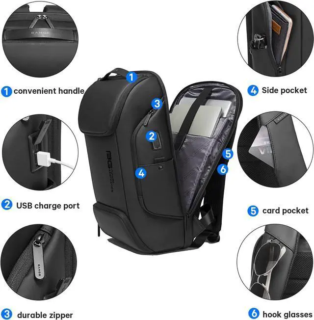 Alt view image 3 of 6 - BANGE Business Laptop Smart backpack Can Hold 15.6 Inch Laptop Commute Backpack Carry on bag for men and women (Black)