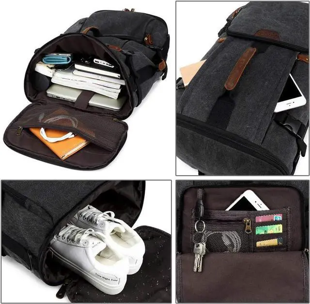 Alt view image 7 of 7 - 40L Travel Backpack for Men, Large Vintage Canvas Rucksack 3 in 1 Convertible Duffel Bag Carry On Backpack Fits for 17.3 Inch Laptop