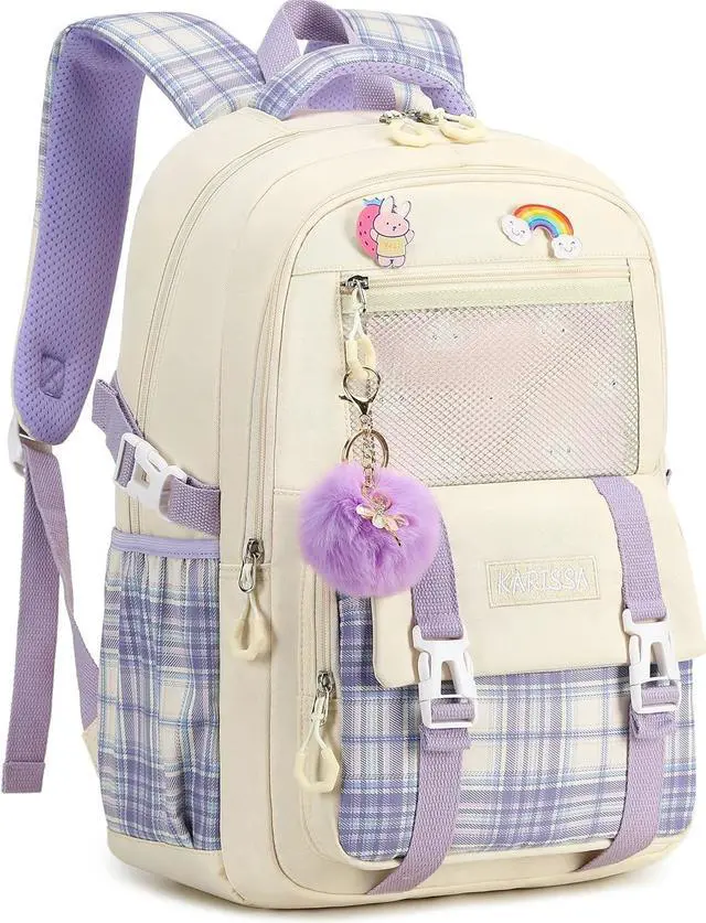 Main image of AO ALI VICTORY Girls Backpack 15.6 Inch Laptop School Bag Cute Kids Elementary College Backpacks Large Bookbags for Teen Girl Women Students Anti Theft Travel Daypack - Beige