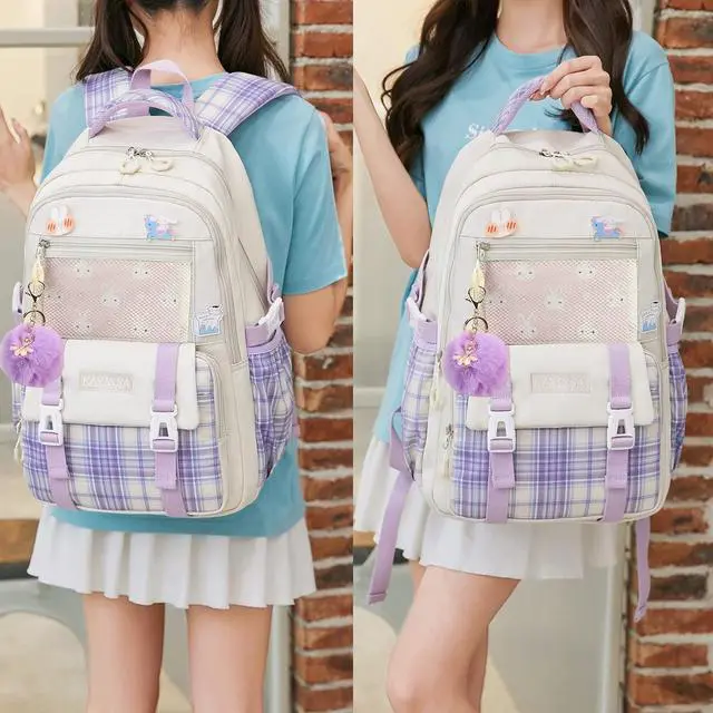 Alt view image 2 of 7 - AO ALI VICTORY Girls Backpack 15.6 Inch Laptop School Bag Cute Kids Elementary College Backpacks Large Bookbags for Teen Girl Women Students Anti Theft Travel Daypack - Beige