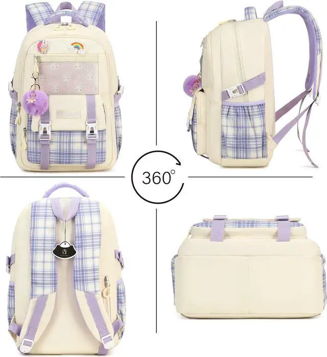 Alt view image 3 of 7 - AO ALI VICTORY Girls Backpack 15.6 Inch Laptop School Bag Cute Kids Elementary College Backpacks Large Bookbags for Teen Girl Women Students Anti Theft Travel Daypack - Beige