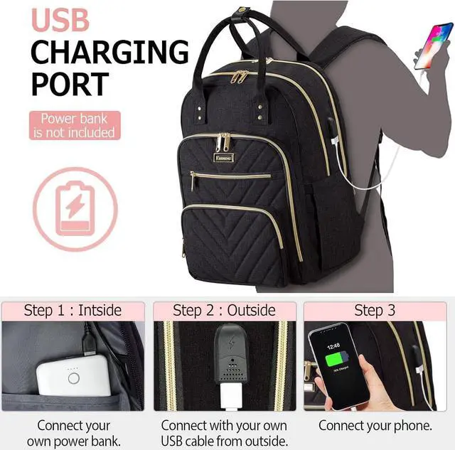 Alt view image 3 of 7 - Travel Laptop Backpack for Women, School Backpack for Teens, 15.6 Inch Work Laptop Bag with USB Port Charging, Water Resistant College School Bookbags for Girls, Black