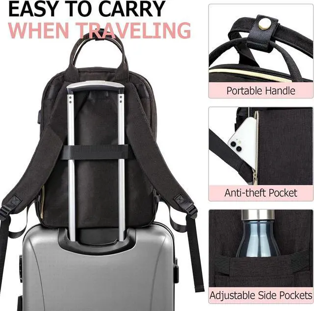 Alt view image 5 of 7 - Travel Laptop Backpack for Women, School Backpack for Teens, 15.6 Inch Work Laptop Bag with USB Port Charging, Water Resistant College School Bookbags for Girls, Black